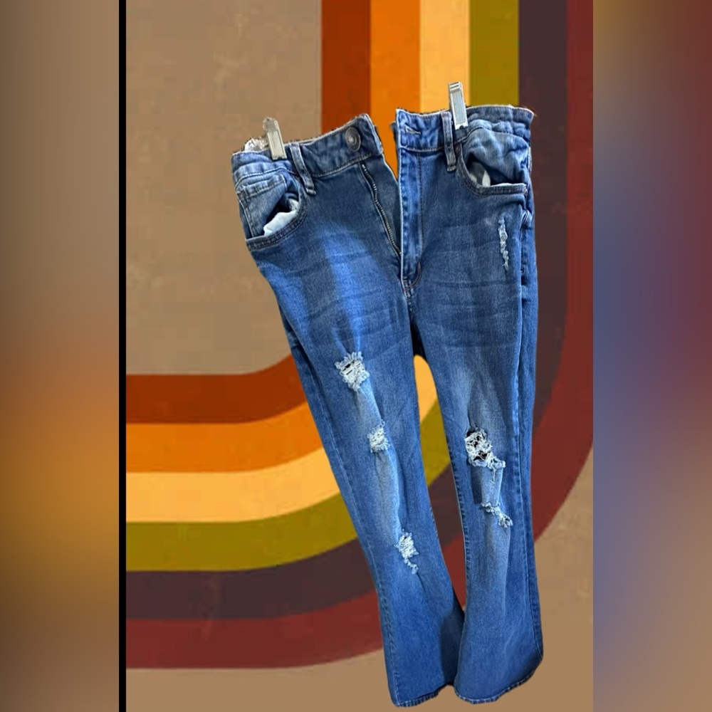 Ripped denim bell bottoms